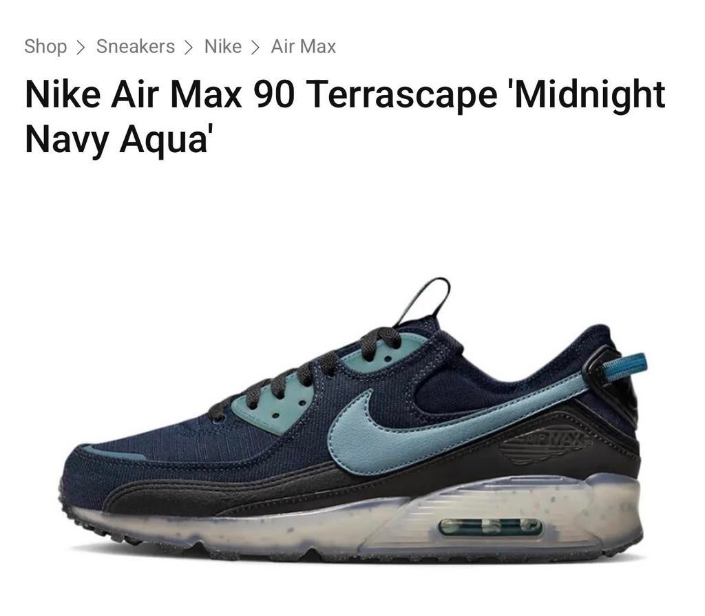 Nike Air Max Terrascape Midnight Navy Aqua maat 42, Ophalen of Verzenden, Zo goed als nieuw, Blauw, Sneakers of Gympen