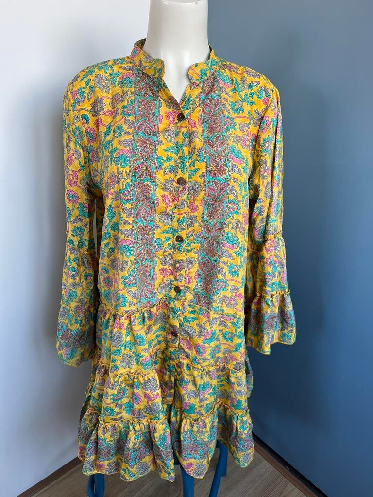 Bigg bull gele boho gipsy ibiza batik zijde jurk free-size, Kleding | Dames, Jurken, Maat 38/40 (M), Geel, Ophalen of Verzenden