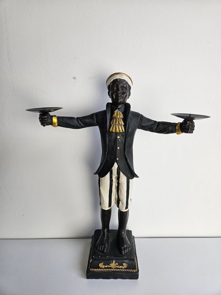 Decoratief butlerbeeld - Kandelaar met twee houders, Ophalen of Verzenden, Koper of Brons