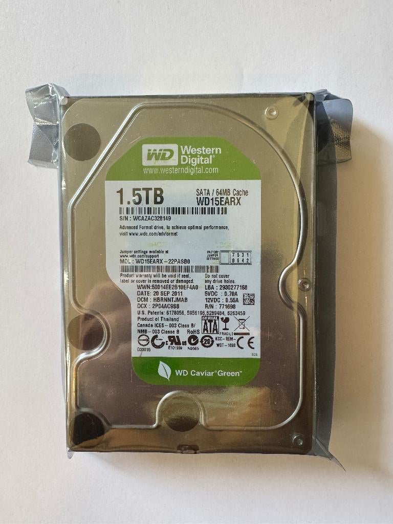 WD Green 1,5tb HDD (nieuw), 1,5tb, Nieuw, Info@debitstore.nl, Western Digital