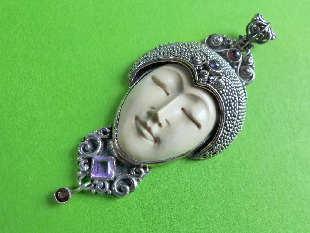 Mooie Zilveren Jugendstill Hanger met Amethist en Granaat, Sieraden, Tassen en Uiterlijk, Antieke sieraden, Verzenden, Zilver