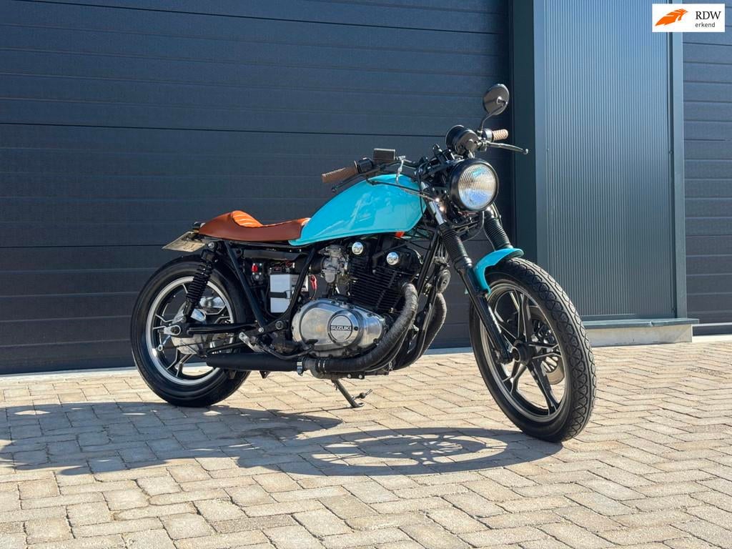 Suzuki GS 450 L Café Racer Blauw met Cognac, Motoren, Motoren | Suzuki, Suzuki, Sportuitlaat, Info@wts-automotive.nl, Bedrijf