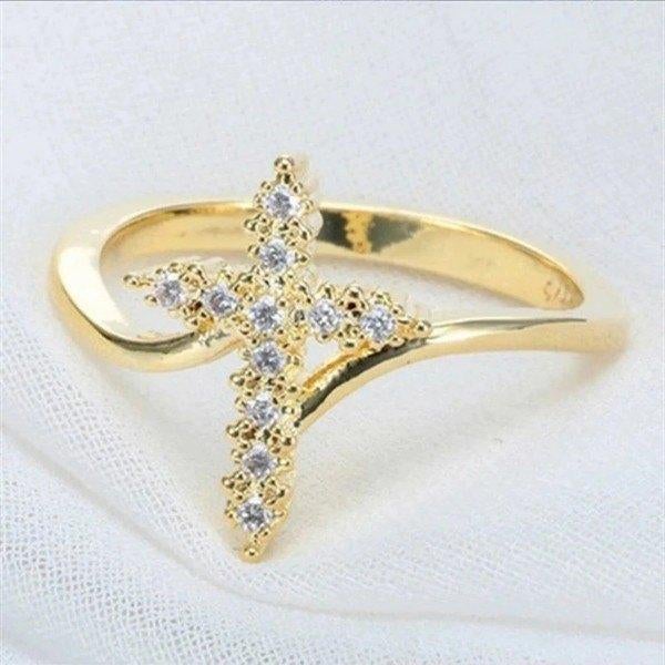 damesring met kruisje en stras in zilver of goudkleur, Ophalen of Verzenden, Nieuw, Sieraad, Overige religies