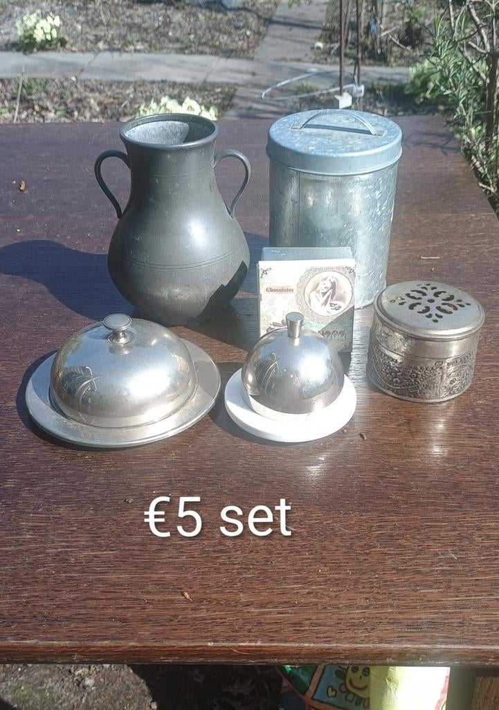 Brocante koopjes: Tin, metaal, koper set, Antiek en Kunst, Curiosa en Brocante, Ophalen of Verzenden