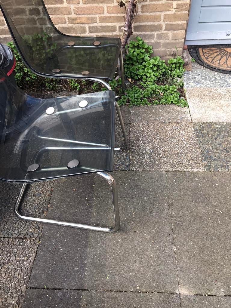 Staal en perspex, stoelen, Ophalen of Verzenden, Gebruikt, Zwart, Twee
