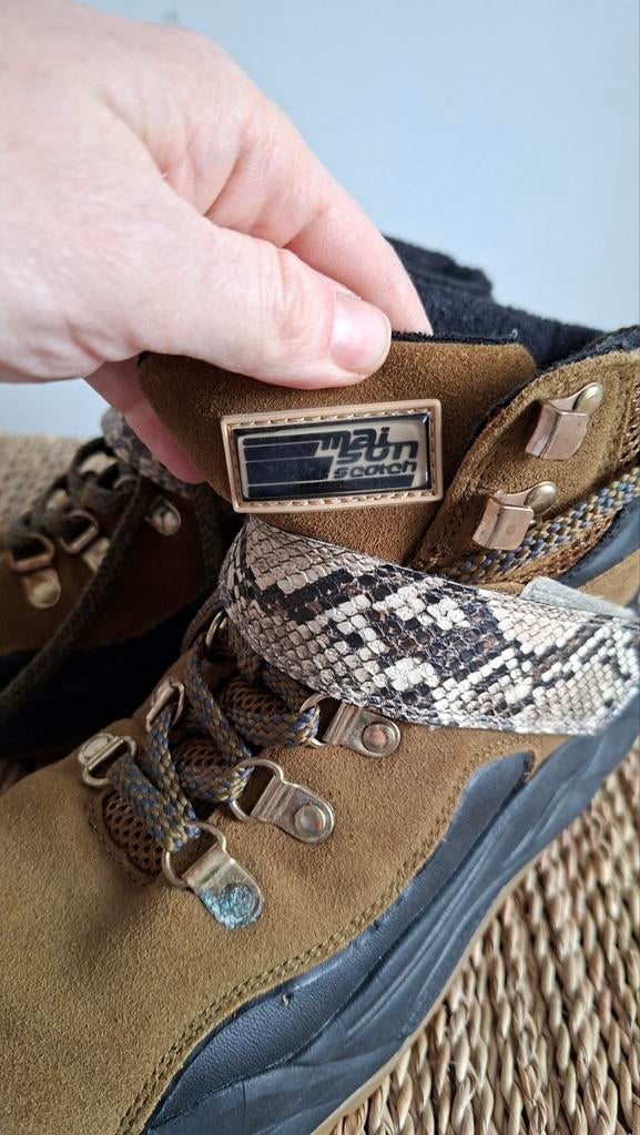 Maison Scotch sneakers bruin met slangenprint, Ophalen of Verzenden