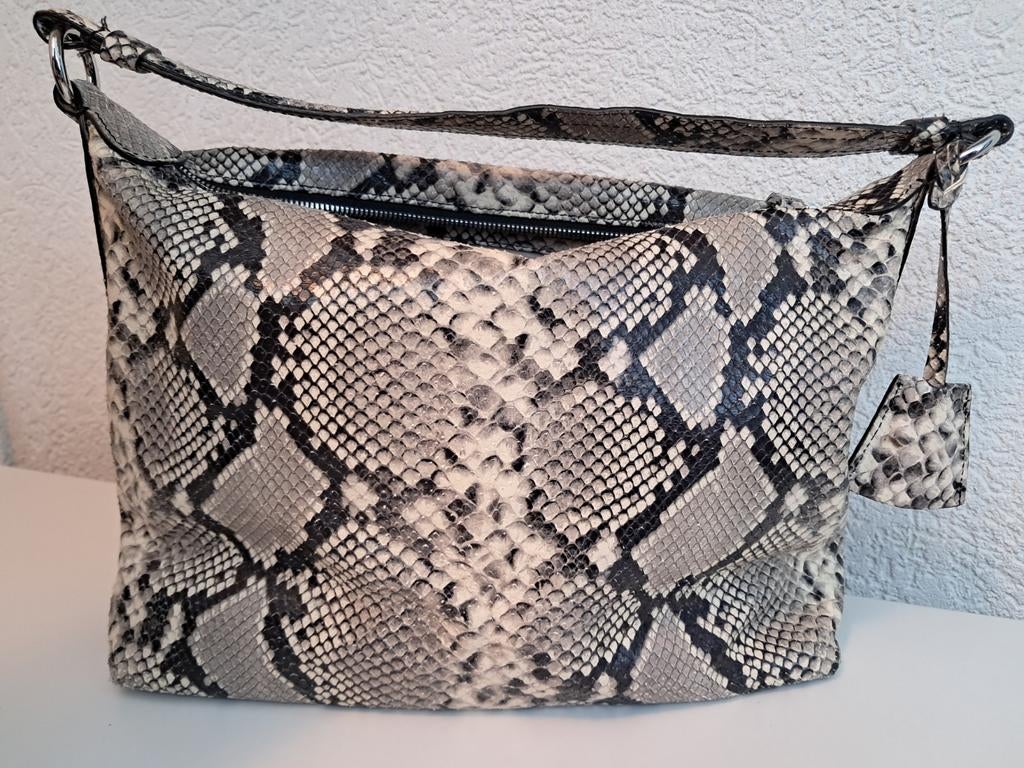 ABRO handtas in leer met python print, Ophalen of Verzenden, Zo goed als nieuw, Grijs, Handtas