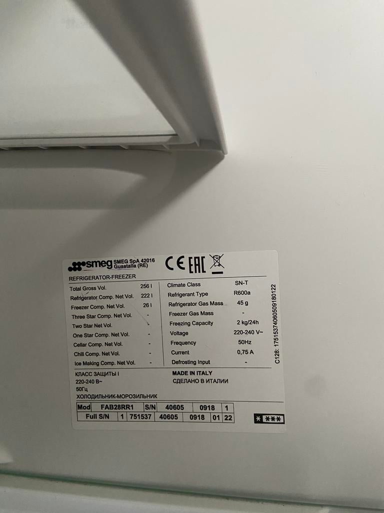 Smeg koelkast rood met vriesvak, Zo goed als nieuw, 150 tot 200 cm, Rood, 50 tot 100 cm