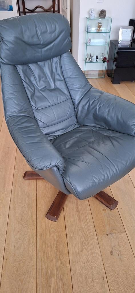 Leren draai- en relaxfauteuil, Huis en Inrichting, Ophalen, Gebruikt, 50 tot 75 cm, Leer