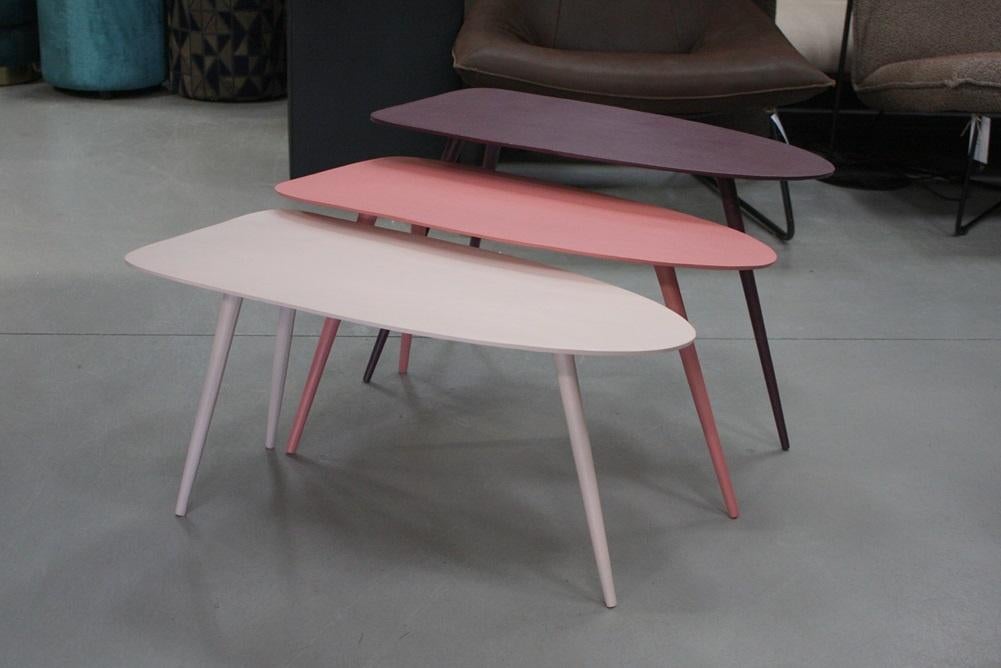 Hip gekleurd salontafel set KIKI pastel metaal roze paars, 50 tot 100 cm, Nieuw, Metaal, Overige vormen