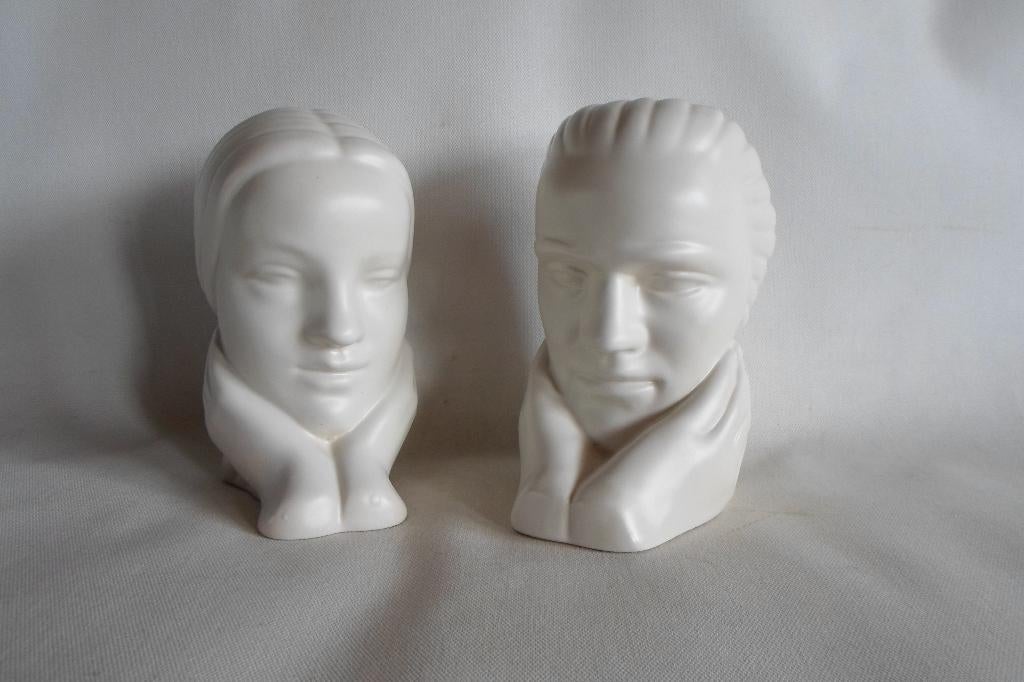 Boekensteunen Man Vrouw Wit Plateel, Ophalen of Verzenden