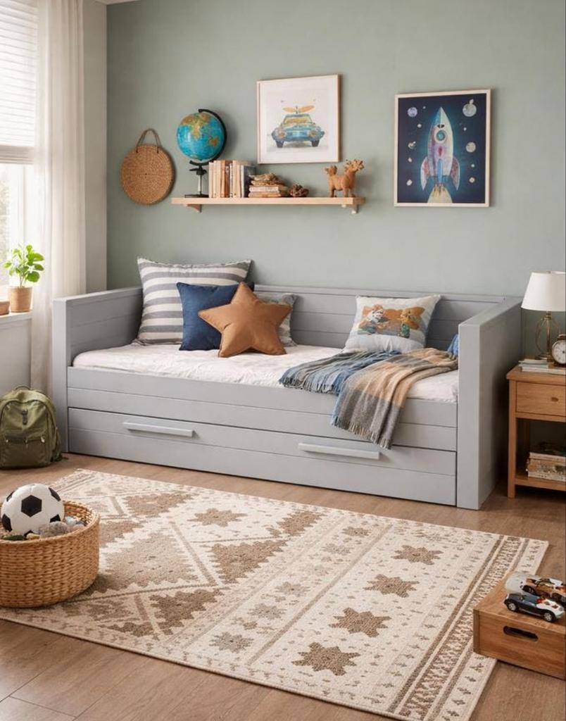 Woood bed Dennis lichtgrijs, Eenpersoons, Ophalen of Verzenden, 200 cm, Grijs