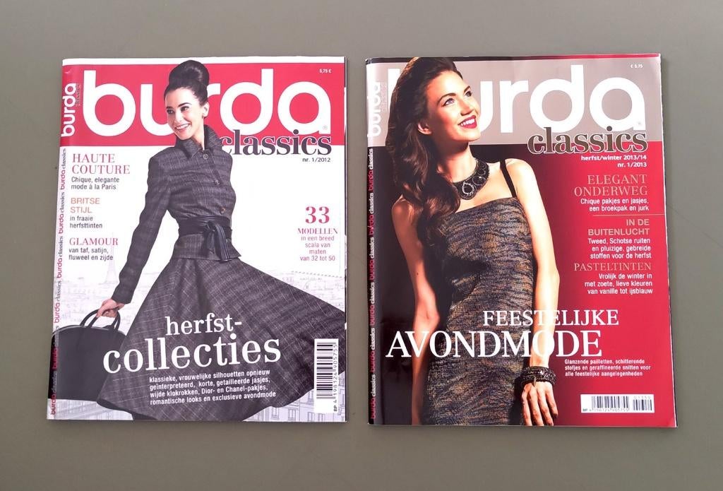 Burda Classics 2012 nr 01 en 2013 nr 01, Hobby en Vrije tijd, Kledingpatronen, Ophalen of Verzenden, Zo goed als nieuw, Vrouw