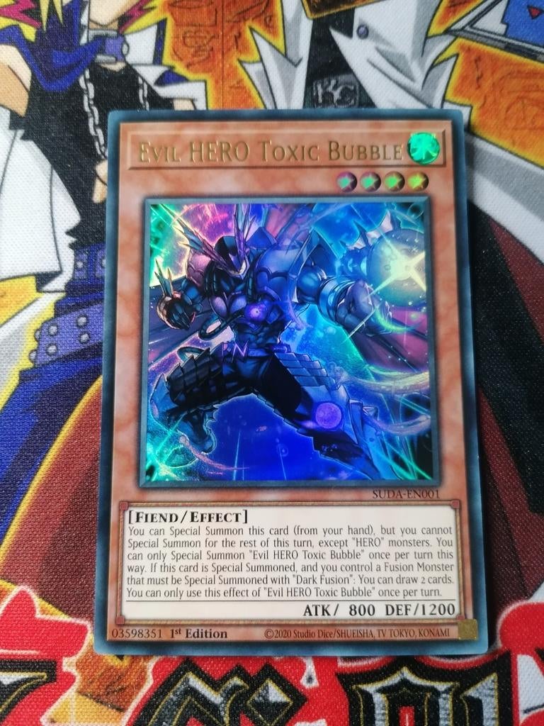 Evil HERO Toxic Bubble - Ultra Rare SUDA - Yu-Gi-Oh, Ophalen of Verzenden, Zo goed als nieuw, Foil