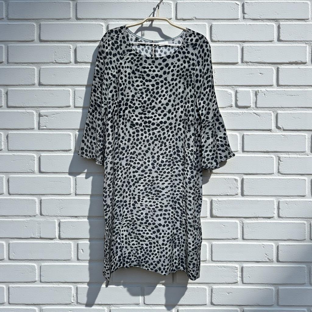 Yaya Women Jurk Mt 38 Grijs Zwart Polkadots Midi Shift Dress, Maat 38/40 (M), Ya, Ophalen of Verzenden, Zo goed als nieuw