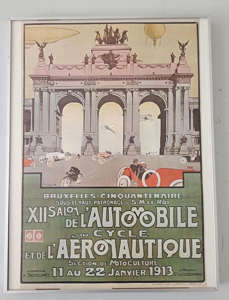 ingelijst art deco reclameposter luchtvaartshow Brussel, Rechthoekig Staand, Ophalen of Verzenden, Zo goed als nieuw, A1 t/m A3