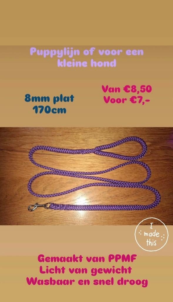 Handgemaakte hondenlijn van PPMF puppy/kleine hond, Dieren en Toebehoren, Ophalen of Verzenden, Nieuw, Hondenriem