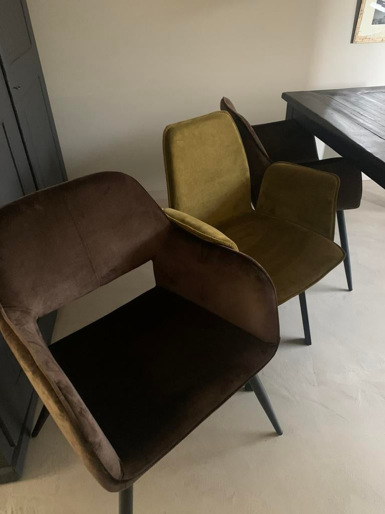 2 velvet eetkamerstoelen, Huis en Inrichting, Stoelen, Ophalen, Twee, Bruin, Zo goed als nieuw