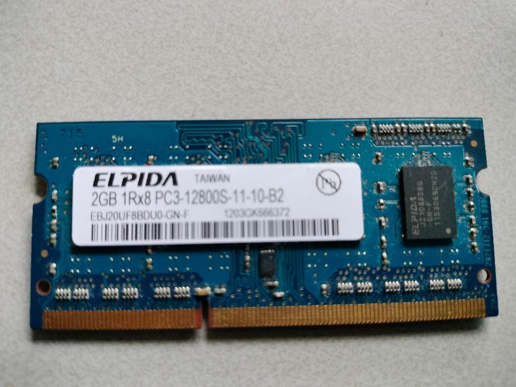 Laptop geheugen Elpida 2GB 1Rx8 PC3-12800-11-10-B2, Computers en Software, RAM geheugen, Gebruikt, DDR3, Ophalen of Verzenden