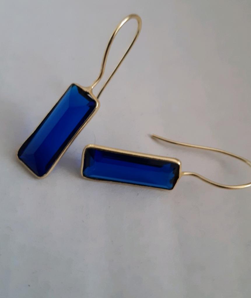 Oorbellen goud verguld met saffier quartz, Hangers, Zo goed als nieuw, Met edelsteen, Goud