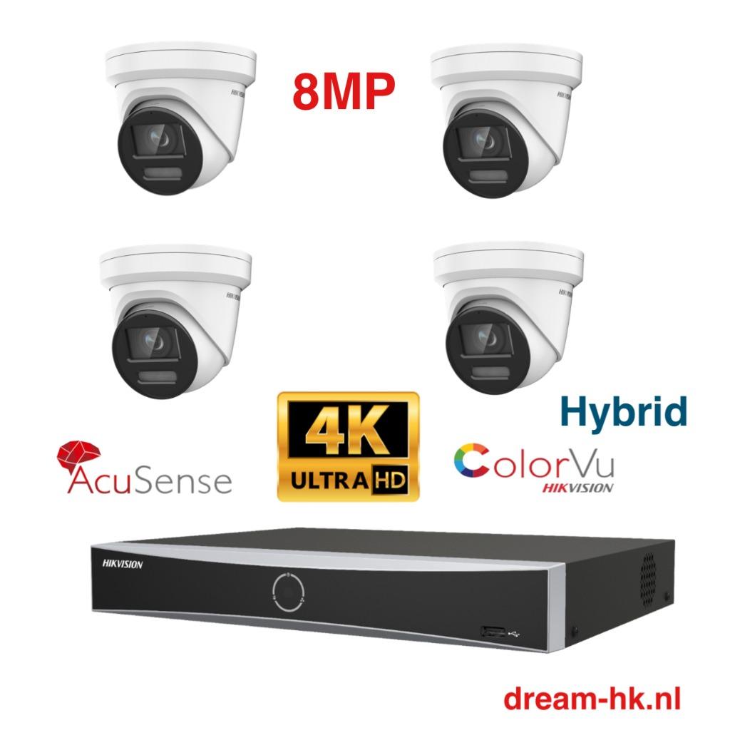 8MP Hybrid ColorVu 3.0 Hikvision IP PoE set/NVR+4x camera, Ophalen of Verzenden, Nieuw, Buitencamera