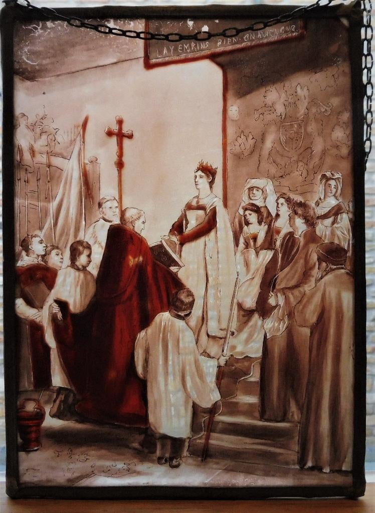 Gebrandschilderd glas in lood raam Maria van Bourgondië, Antiek en Kunst, Kunst | Overige Kunst, Ophalen of Verzenden