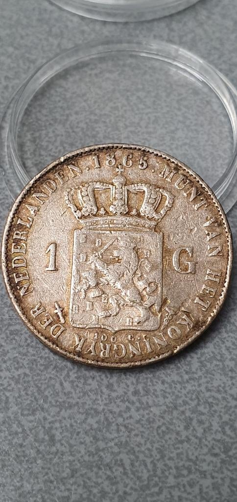 1 Gulden Willem III 1865 - Zilveren Munt, 1 gulden, Koning Willem III, Zilver, Ophalen of Verzenden