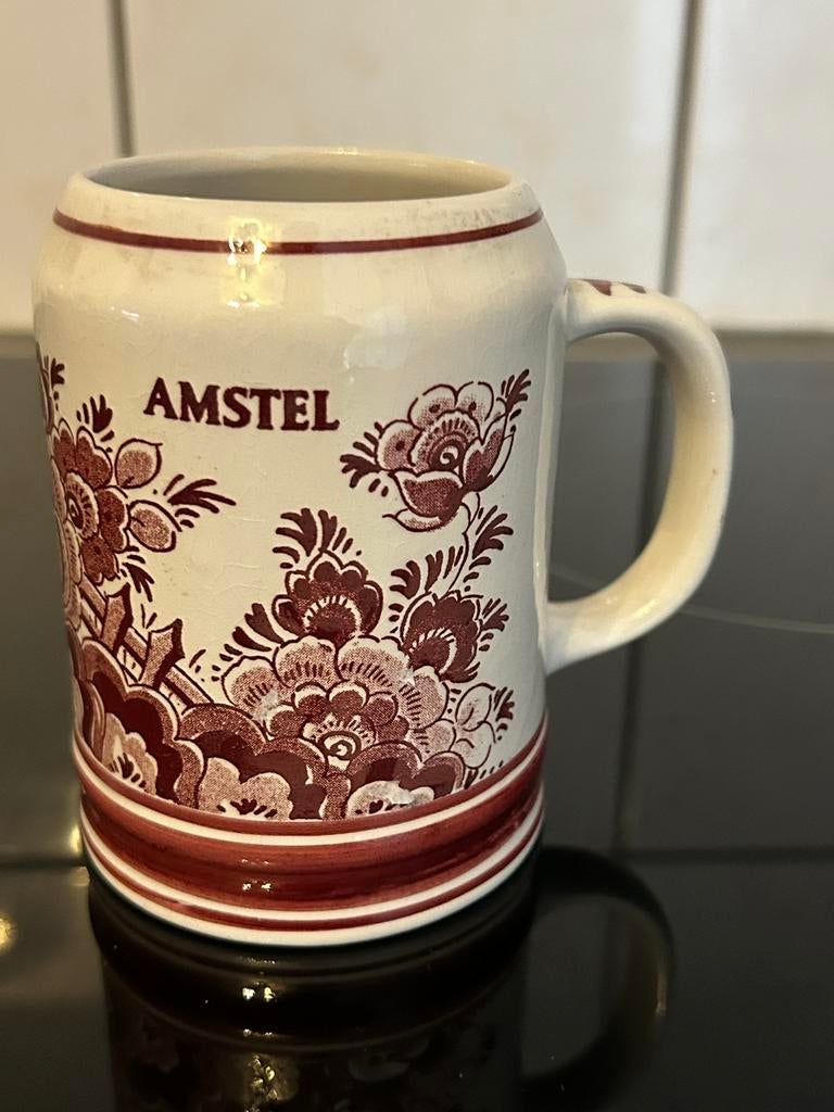 Oud leuk klein amstel pulletje delfts rood porselein, Ophalen, Zo goed als nieuw, Glas of Glazen, Amstel