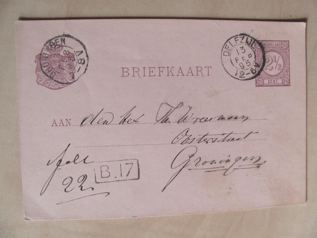 Delfzijl 1895 van: Pels van Cleeff kleinstempel, Ophalen of Verzenden, Briefkaart