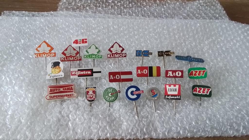 21 verschillende speldjes kruideniers en supermarkten, Ophalen of Verzenden