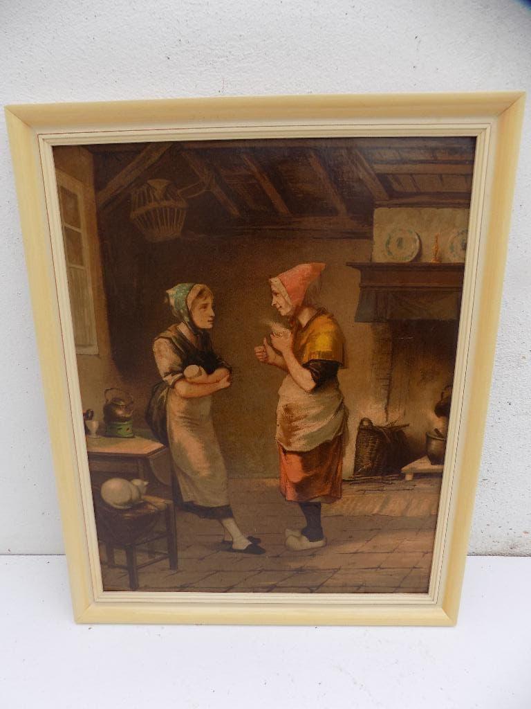 schilderij oud hollands keukentafereel reproductie in lijst, Ophalen of Verzenden, Gebruikt