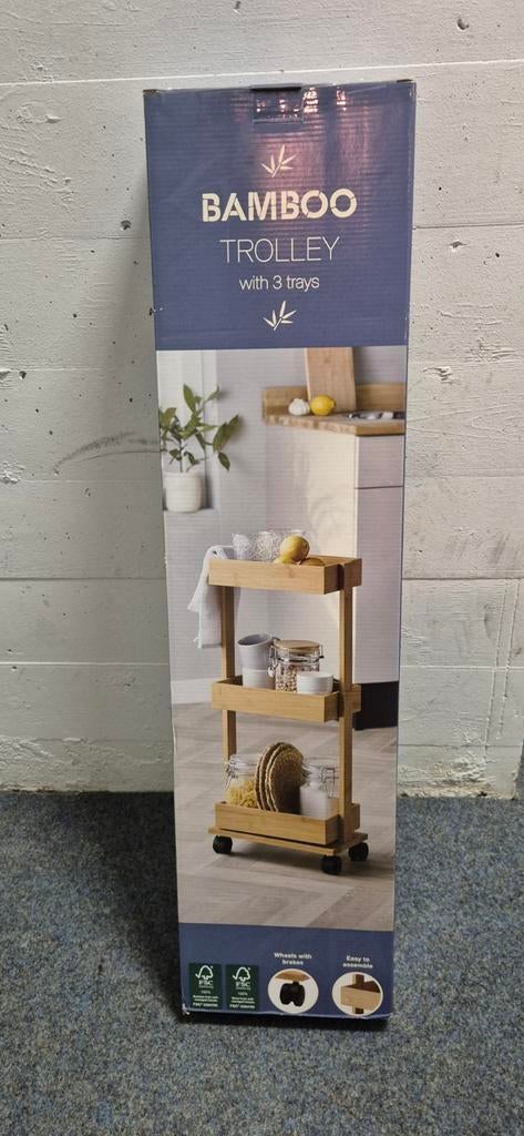 Bamboe trolley met 3 etages - Nieuw in doos, Ophalen, Nieuw