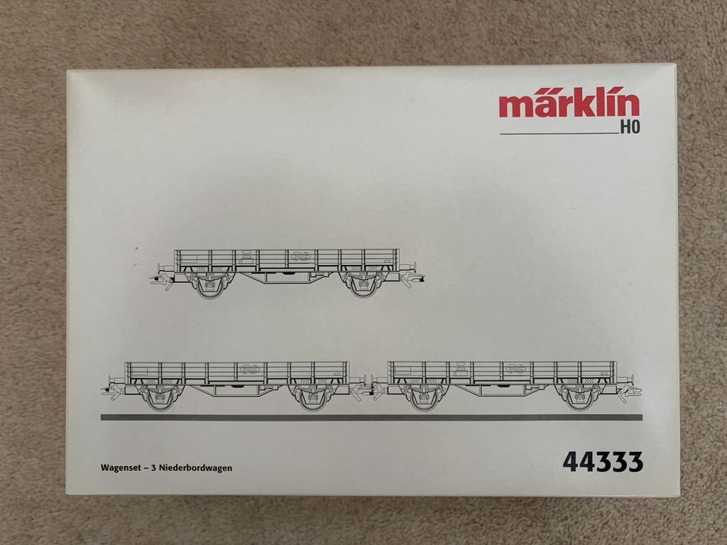 Märklin H0 44333 Wagonsset - 3 Niederbordwagen NS, Hobby en Vrije tijd, Modeltreinen | H0, Zo goed als nieuw, Wagon, Gelijkstroom of Wisselstroom