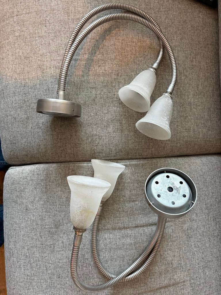 Slaapkamer bedlamp met twee flexibele armen, Ophalen, Gebruikt, Glas