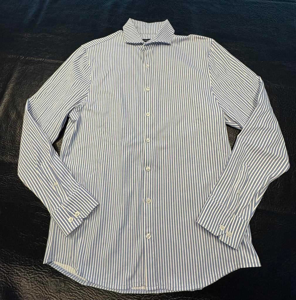 Heren overhemd wit blauw strepen L portonova, Ophalen of Verzenden, Zo goed als nieuw, Wit