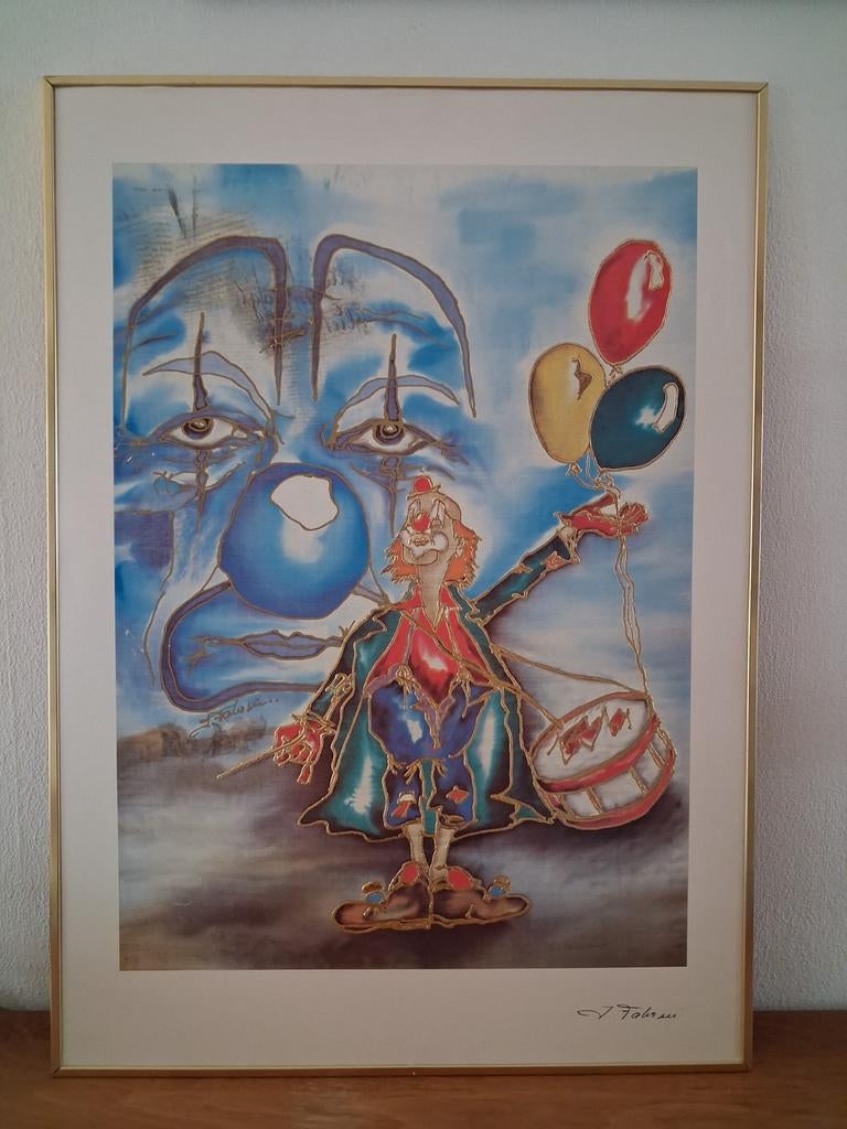 Clown kunstwerk in lijst - 50 x 70 cm, Antiek en Kunst, Kunst | Schilderijen | Modern, Ophalen