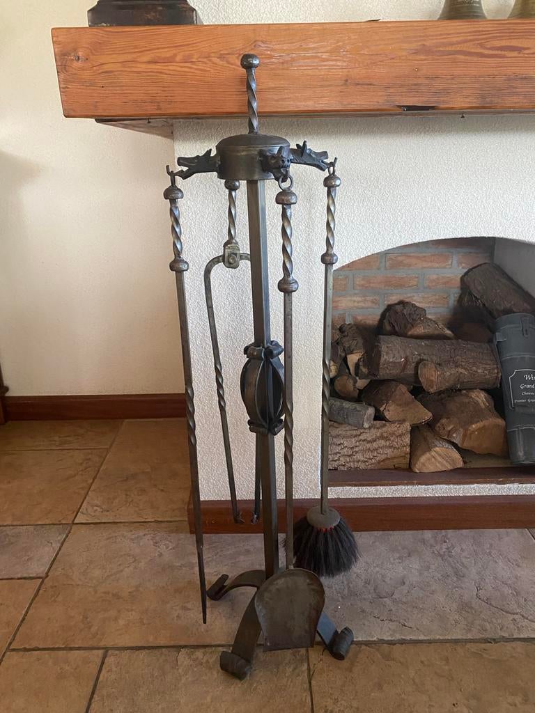 Openhaard set 4 delig (gietijzer), Huis en Inrichting, Haarden, Ophalen of Verzenden, Zo goed als nieuw, Vrijstaande haard, Overige soorten