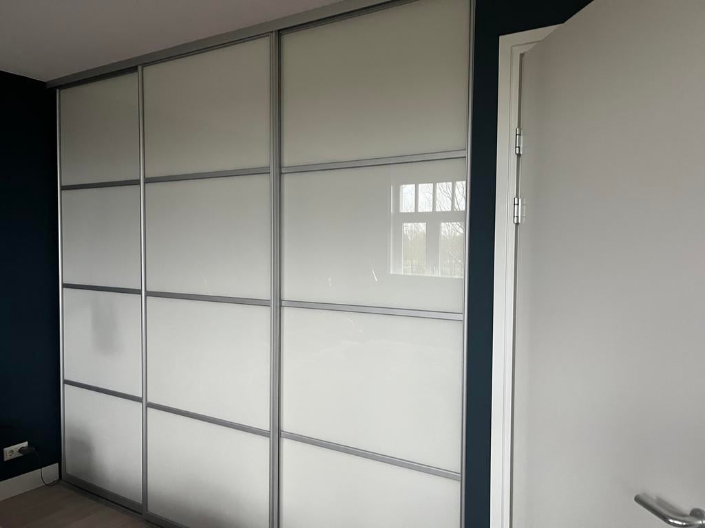 Complete set schuifdeuren voor inloopkast - wit glas/alumini, Ophalen, Gebruikt, 200 cm of meer, Glas