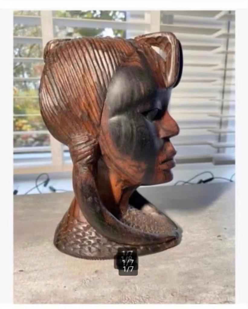 Afrikaans hoofd vrouw, zwaar mooi hout, Ophalen of Verzenden