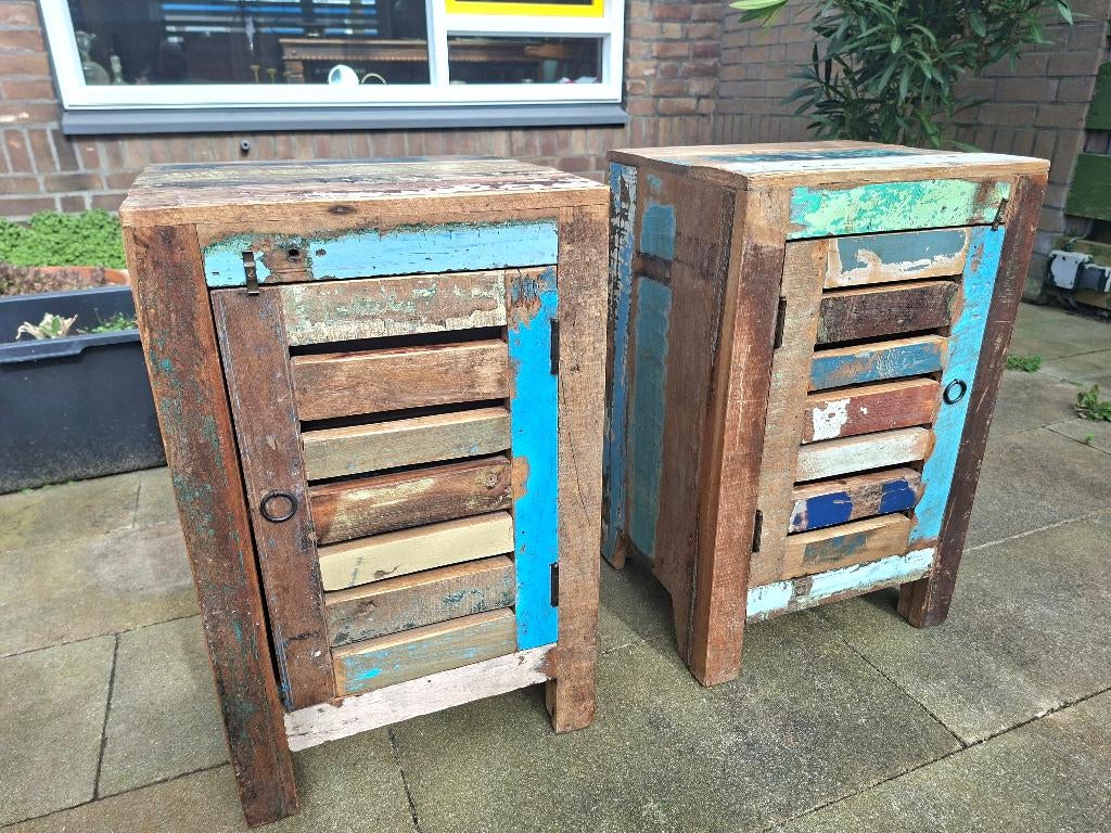 2 sloophouten kastjes, Huis en Inrichting, Kasten | Overige, Ophalen, Gebruikt