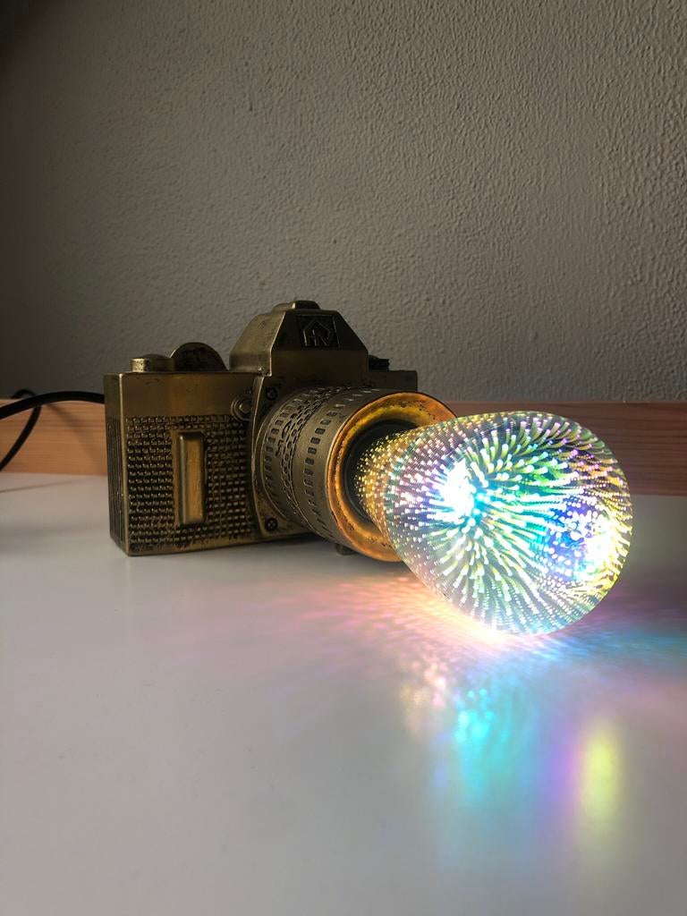 Gave Vintage look fotocamera lamp + bijzondere lamp E27, Ophalen of Verzenden, Zo goed als nieuw, Metaal, Minder dan 50 cm