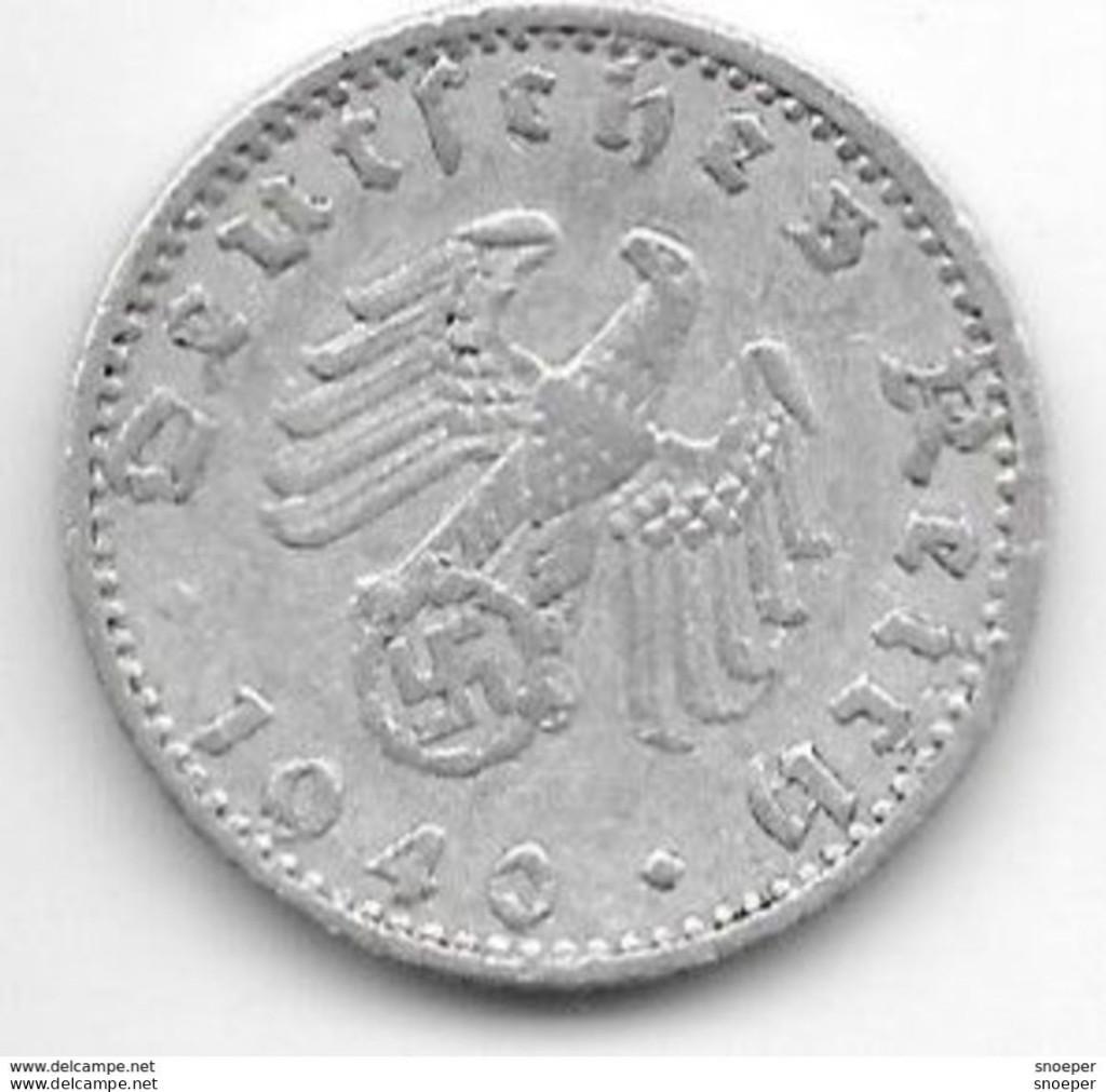 third reich 50 pfennig 1940 A km 96 vf, Verzenden, Duitsland, Losse munt