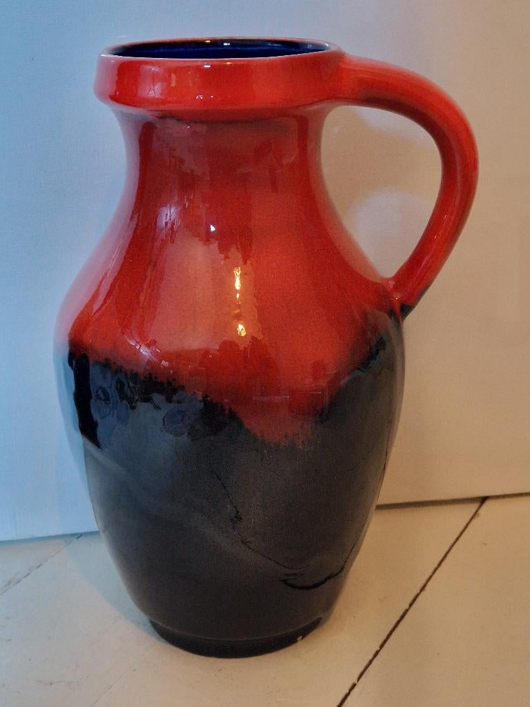 Vintage keramiek Koraalrood Fat Lava vaas, Overige kleuren, Aardewerk of Porselein, Ophalen of Verzenden, Zo goed als nieuw