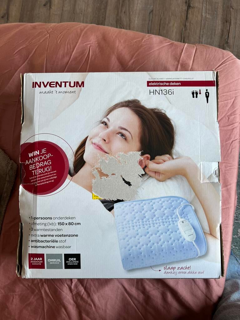 Inventum elektrische deken 150x80 cm, Ophalen of Verzenden, Zo goed als nieuw, Eenpersoons, Wit