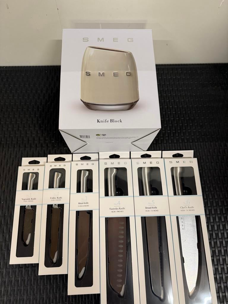 Smeg messenblok met 6-delige set, Ophalen of Verzenden, Nieuw, Rvs of Chroom, Bestekset