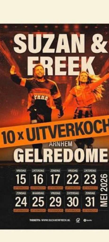 4 Kaartjes Suzan & Freek (zitplaatsen) zondag 31 mei, Tickets en Kaartjes, Drie personen of meer