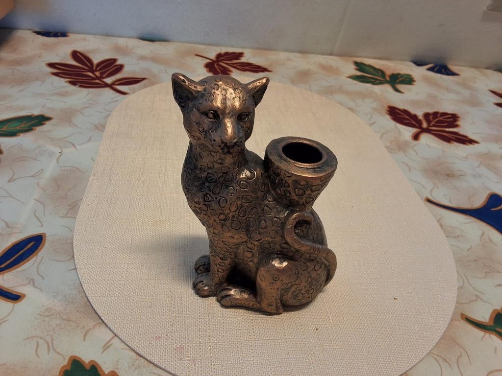 Kandelaar Luipaard Goud Polystone, Ophalen of Verzenden