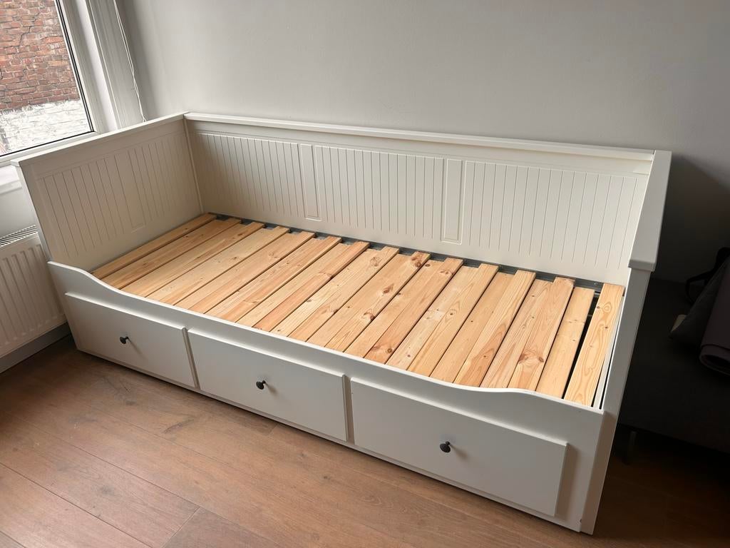 Ikea HEMNES bed uitschuifbaar, Ophalen, Eenpersoons, Wit, 80 cm