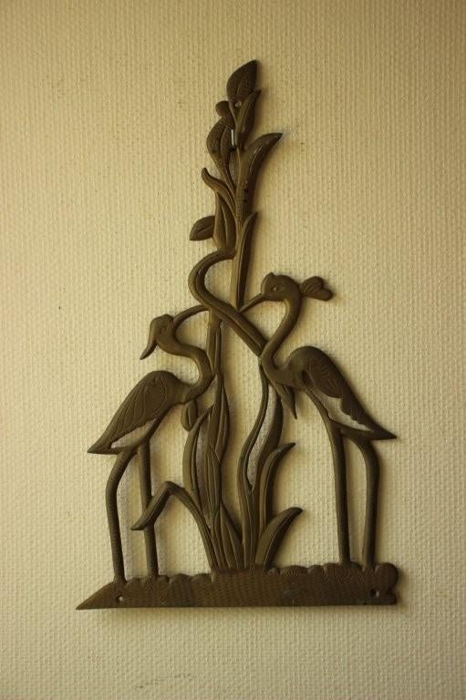 Vintage messing wanddecoratie vogels, Ophalen of Verzenden, Gebruikt