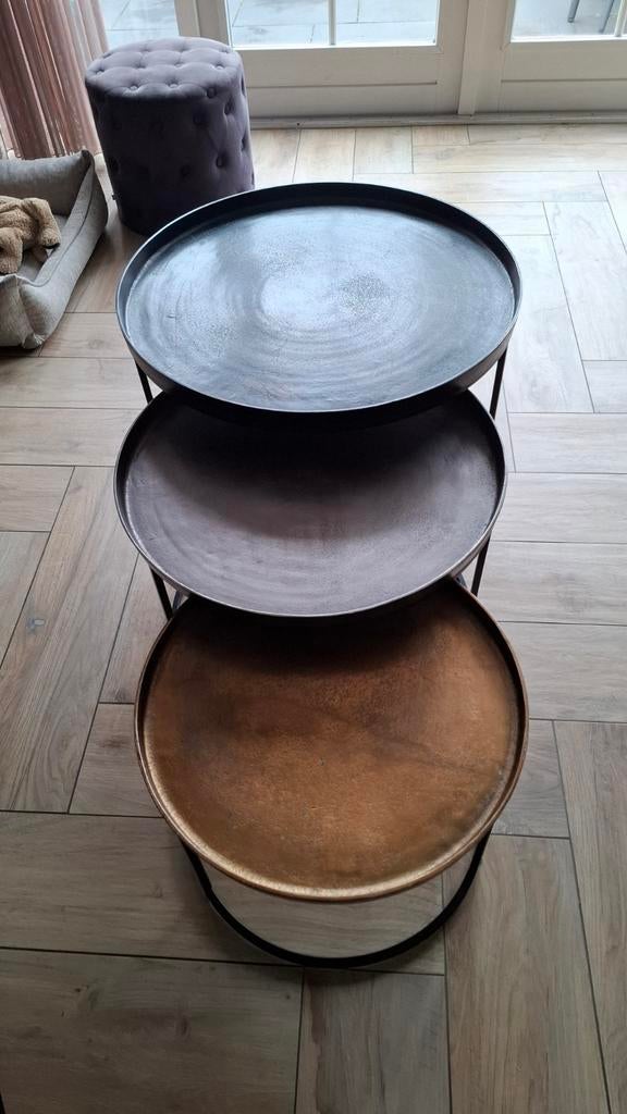 Set van 3 ronde bijzettafels van metaal, 45 tot 60 cm, Minder dan 55 cm, Metaal of Aluminium, Rond